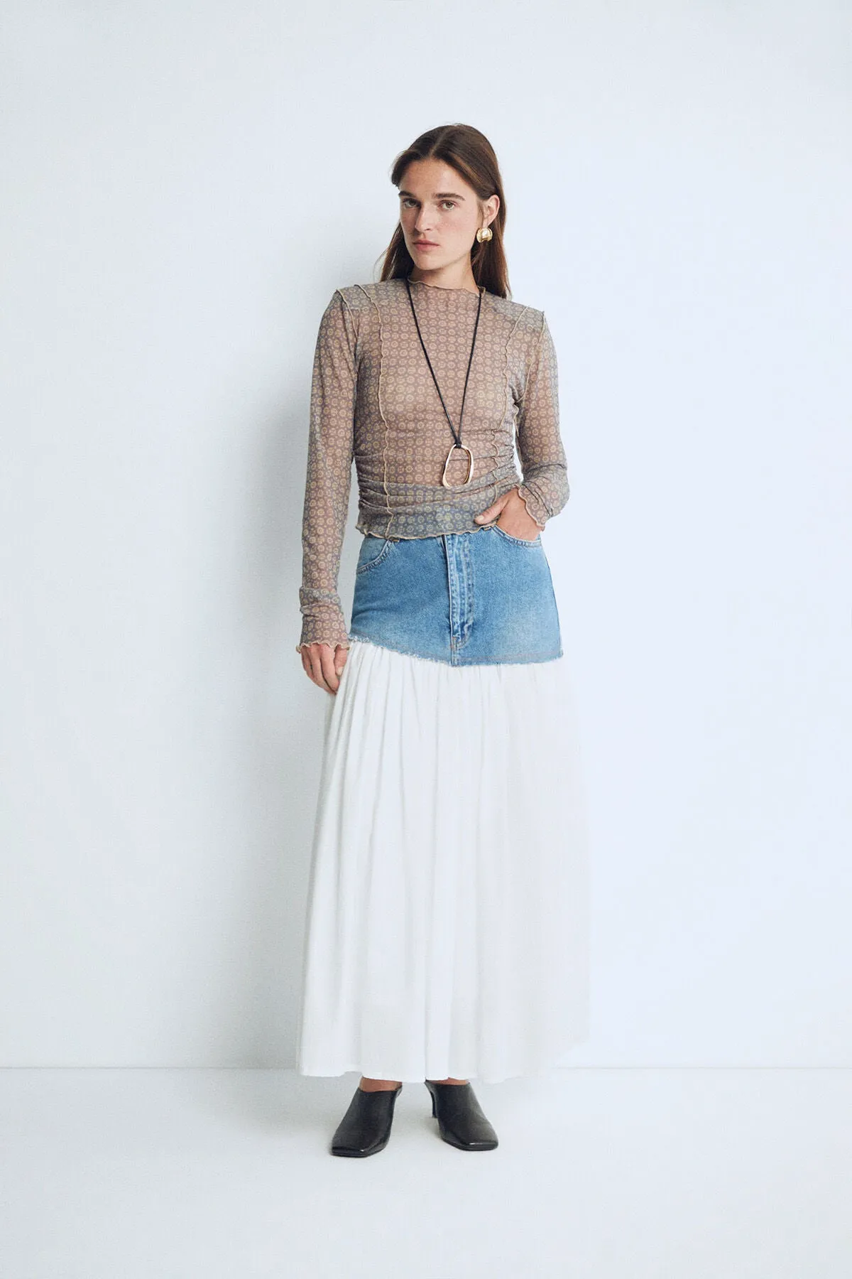 Sisley Blue Denim Detailed Skirt