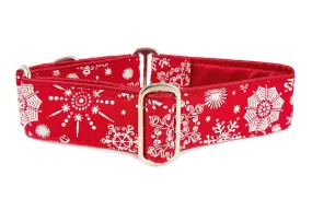 Snowflakes in Red - Martingale Dog Collar or Buckle Dog Collar - 1.5" Width