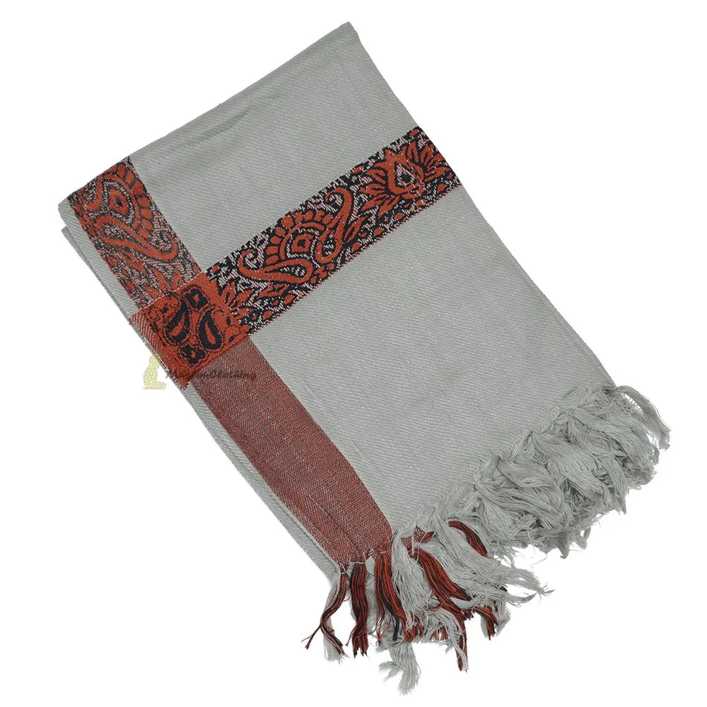 Soft Madinah Grey Rust Brown Edge Habaib Sorban Scarf Turban with Design
