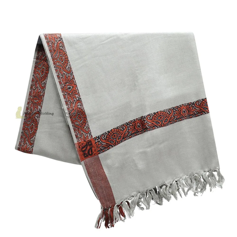 Soft Madinah Grey Rust Brown Edge Habaib Sorban Scarf Turban with Design