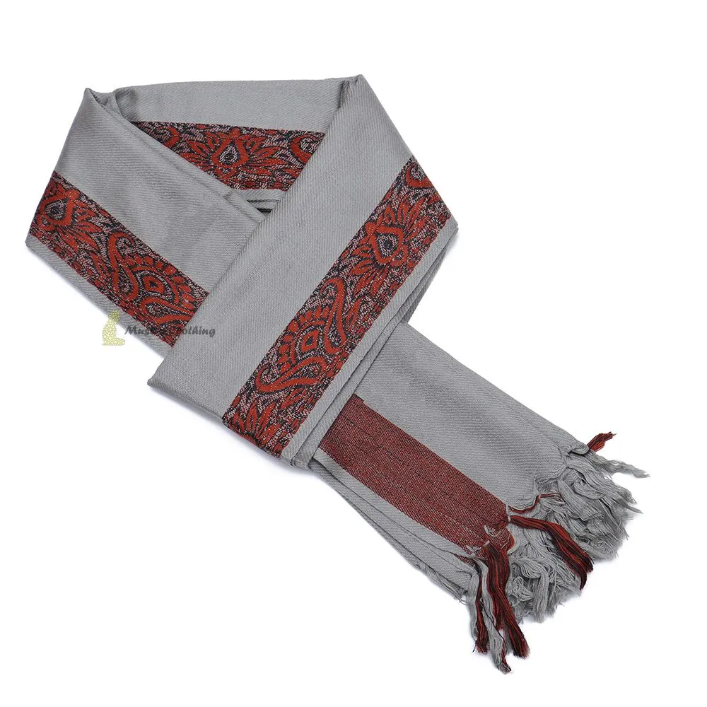 Soft Madinah Grey Rust Brown Edge Habaib Sorban Scarf Turban with Design