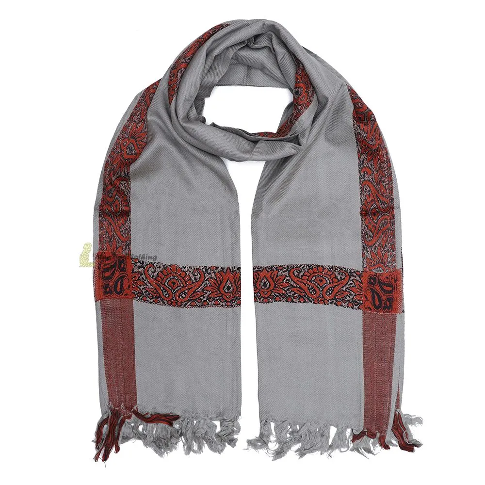 Soft Madinah Grey Rust Brown Edge Habaib Sorban Scarf Turban with Design
