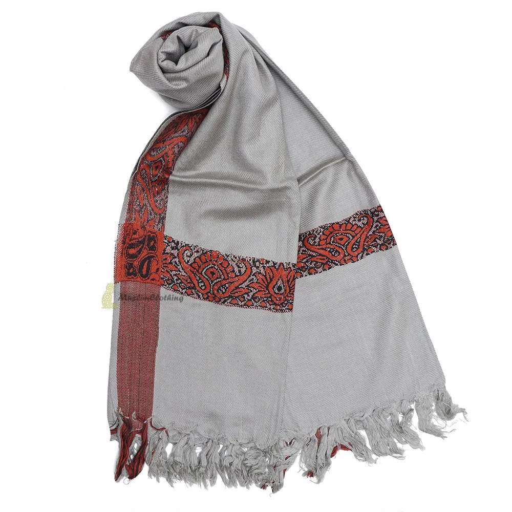 Soft Madinah Grey Rust Brown Edge Habaib Sorban Scarf Turban with Design