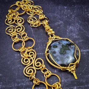 SOLD - READY TO SHIP INFINITY SOFT LOCKING CHAIN COLLAR, Gold with Ocean Jasper, One of A Kind