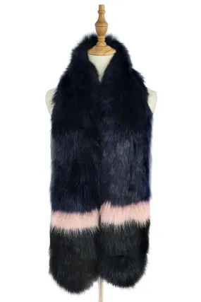 Stripe Long Faux Fur Collar - Navy Blue