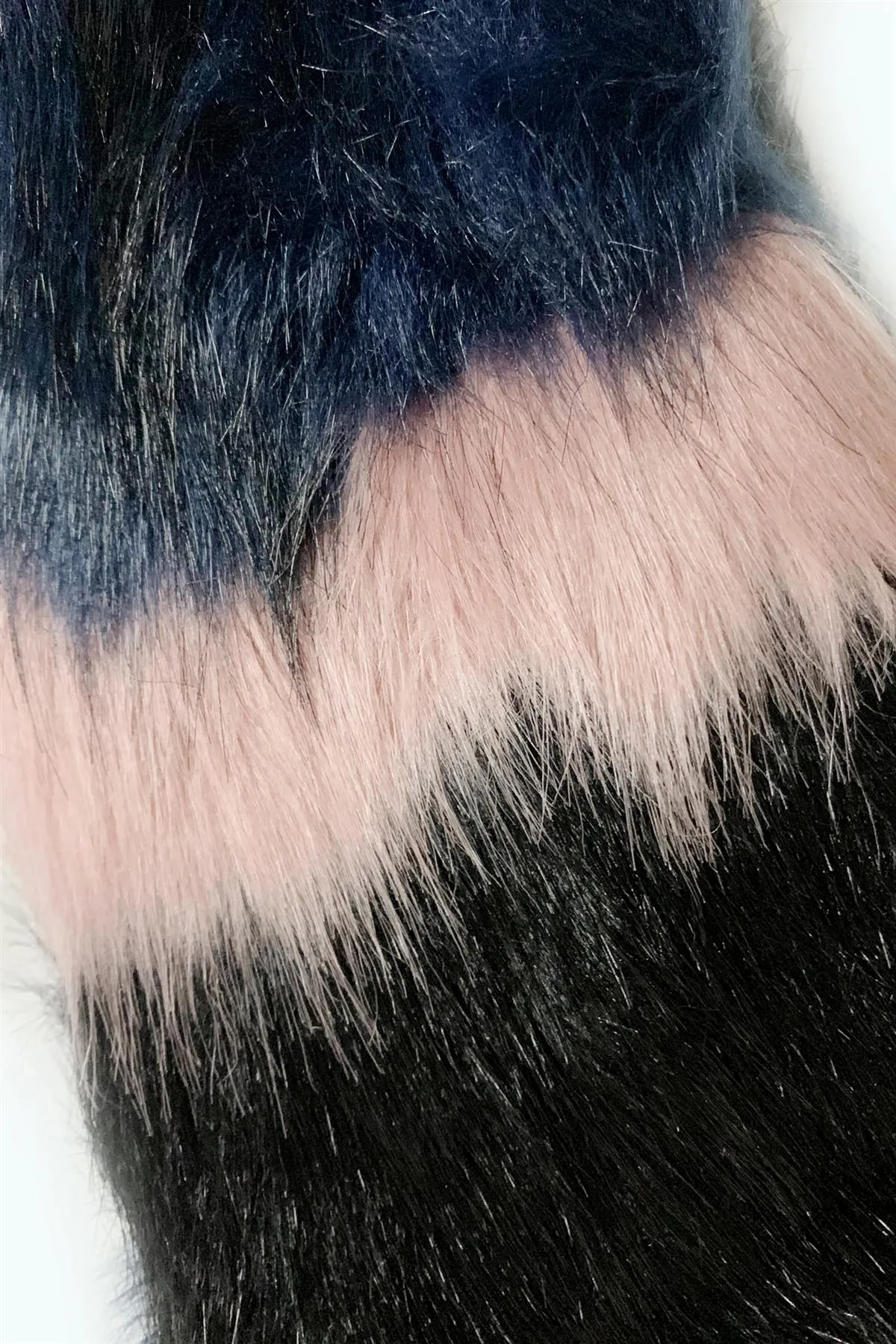 Stripe Long Faux Fur Collar - Navy Blue