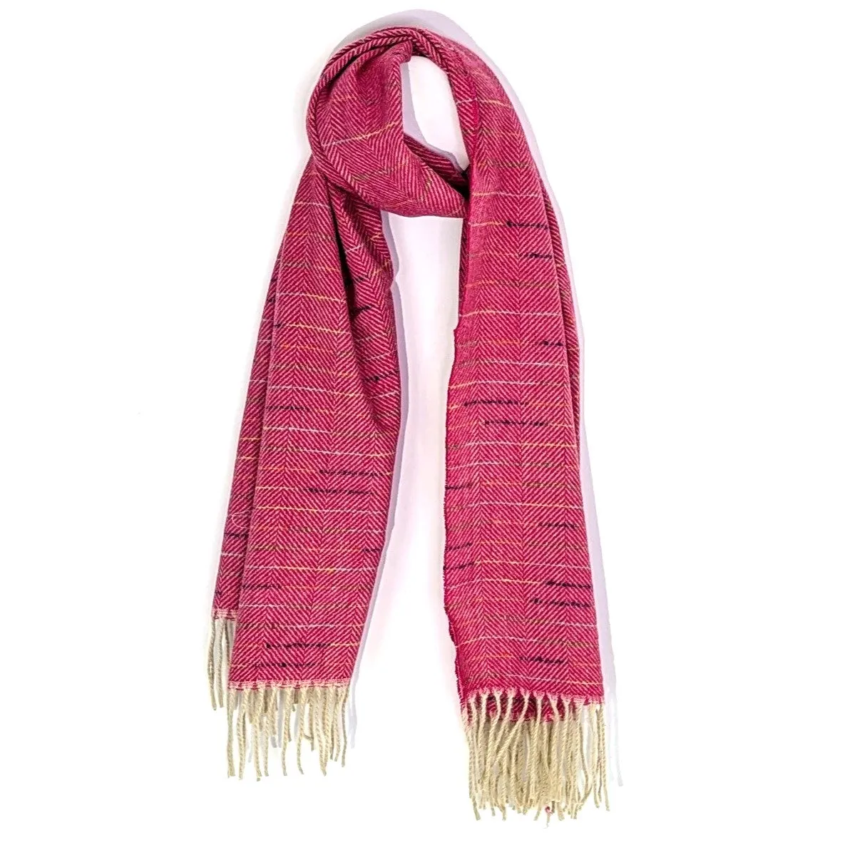 Subtle herringbone scarf with multi coloured fleck and twisted tassels