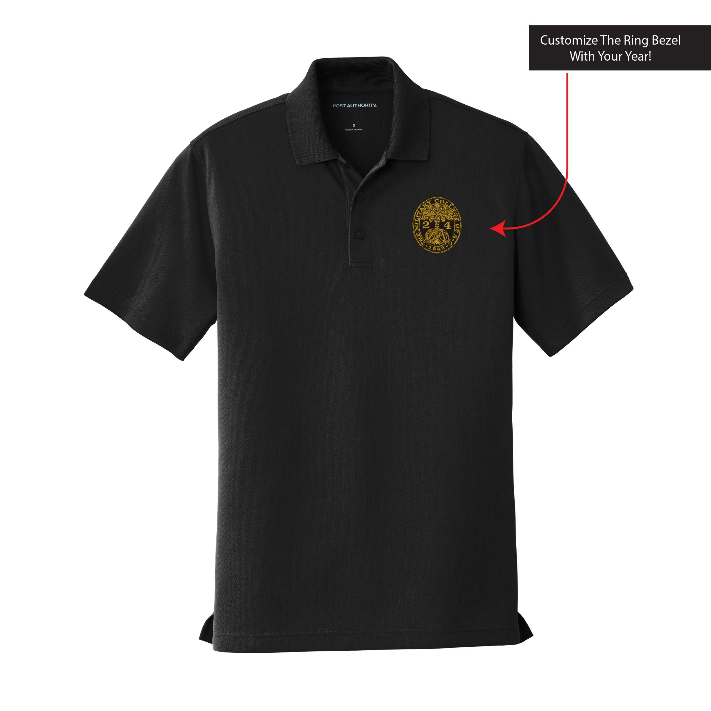 The Citadel, Customizable (Your Year) Embroidered Ring Bezel Design, UV Micro-Mesh Polo Shirt