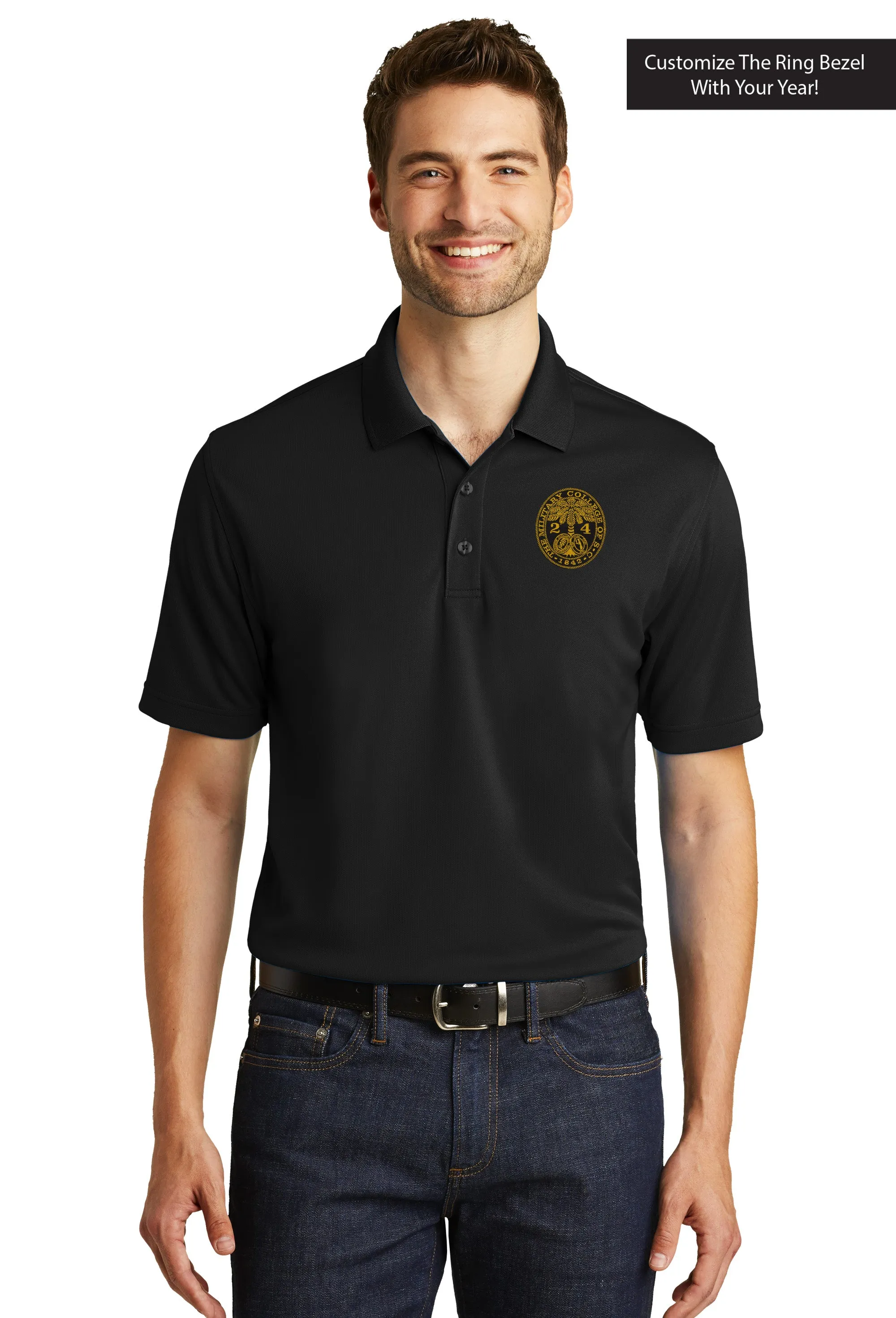 The Citadel, Customizable (Your Year) Embroidered Ring Bezel Design, UV Micro-Mesh Polo Shirt
