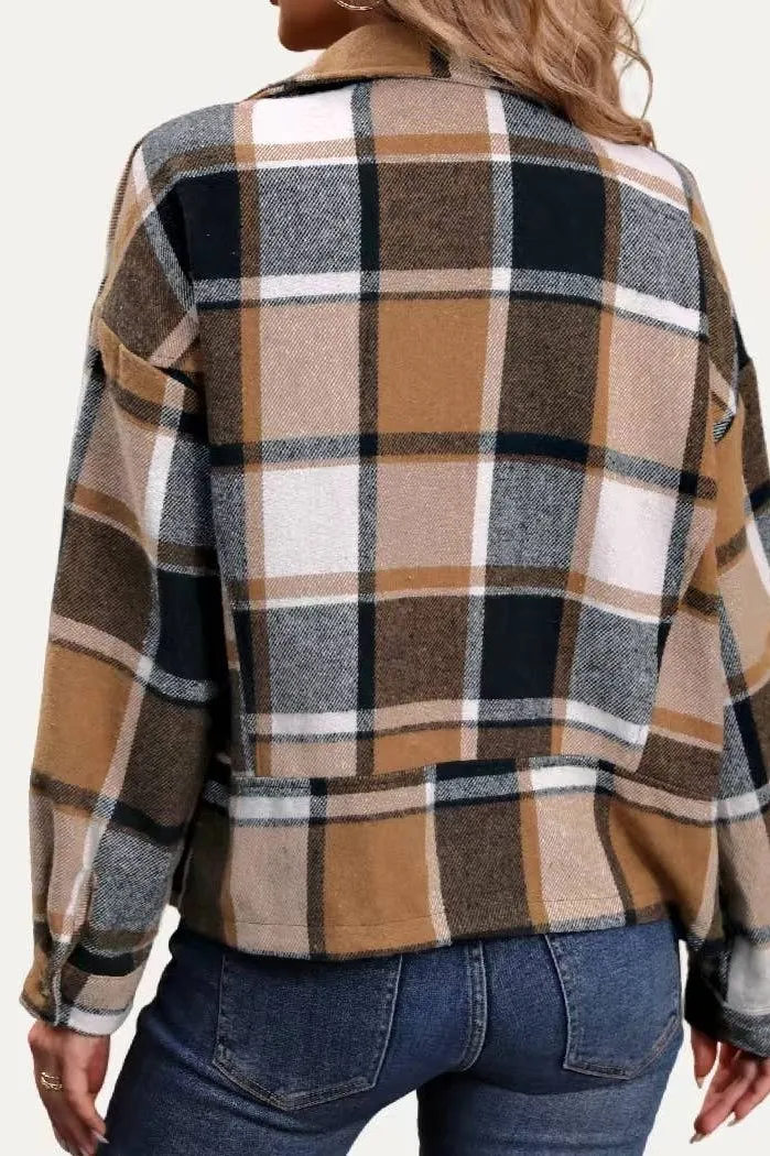 The Moment Collection Chic Classic Plaid Collared Neck Asymmetrical Zipper Shacket