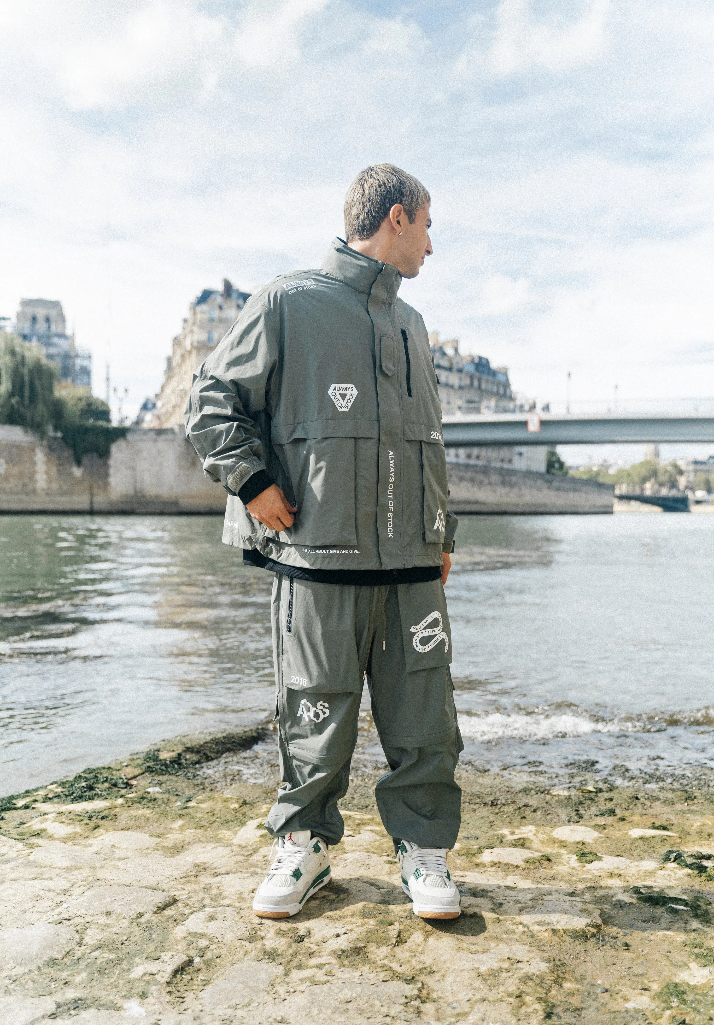 THREE LAYER TRACK JACKET-GREY GREEN