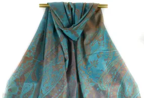 Turquoise Blue Paisley Elegance Pashmina Scarf Bohemian Shawl
