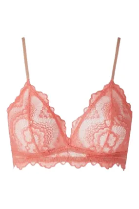 Understatement Underwear - Lace Satin Triangle Bralette - Coral Sand