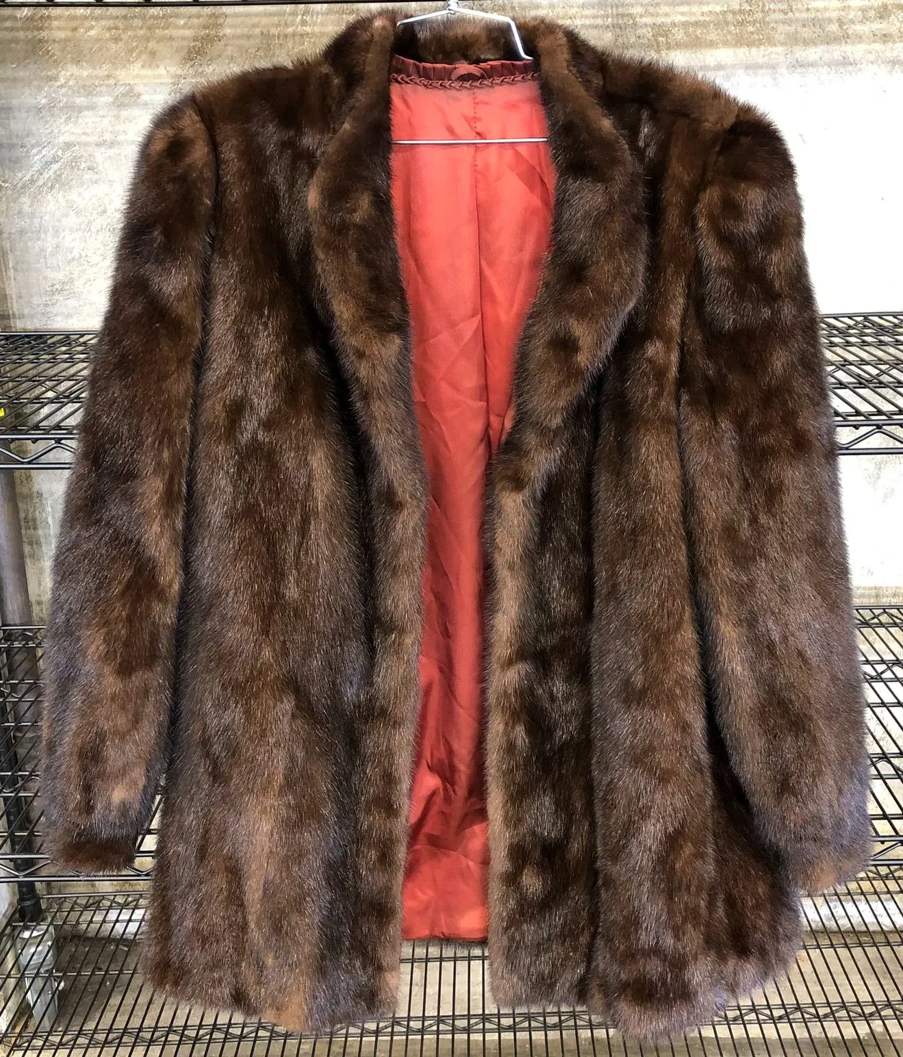 Vintage 1960s Women's Elegant Chocolate Brown Mink Fur Coat w/ Red Satin Lining