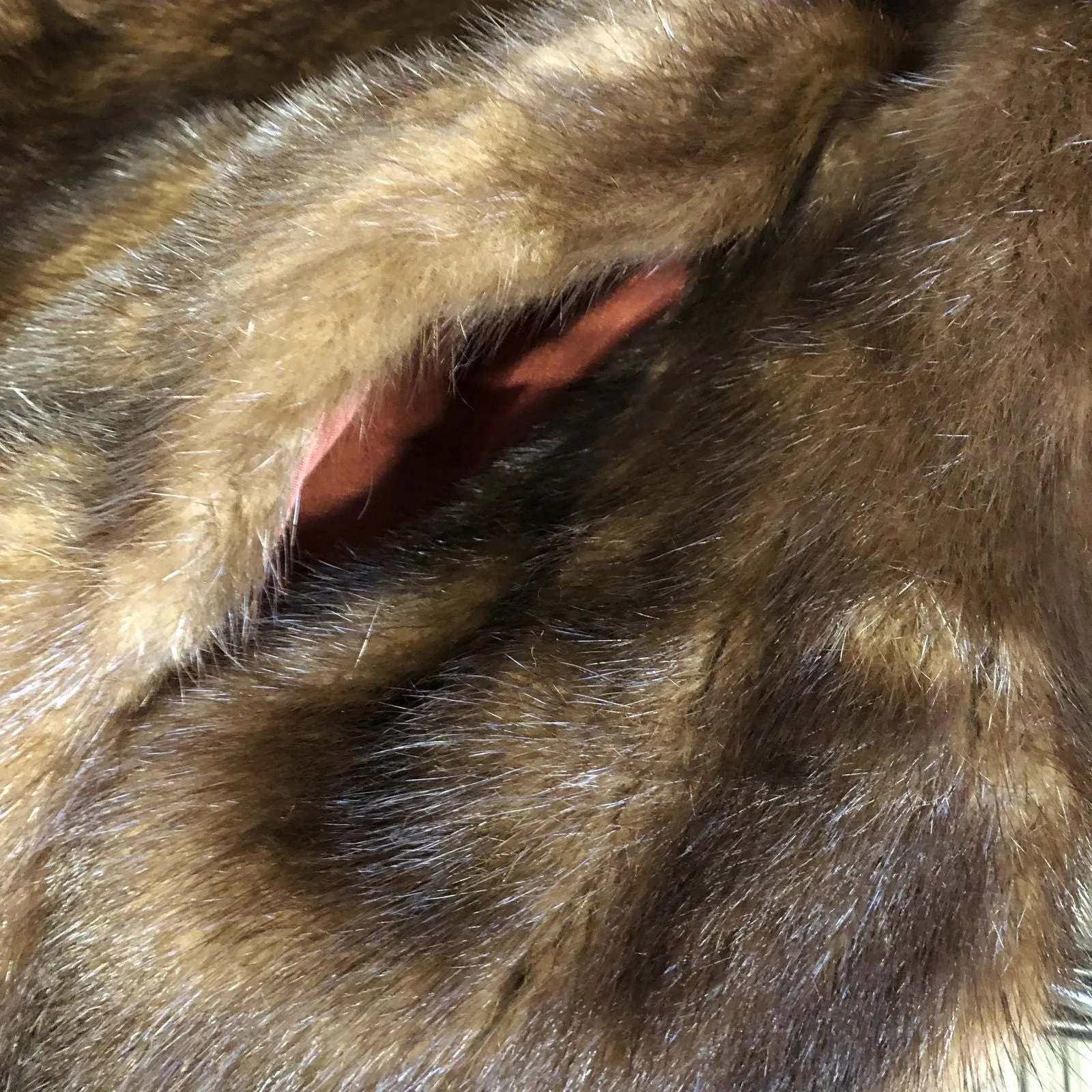 Vintage 1960s Women's Elegant Chocolate Brown Mink Fur Coat w/ Red Satin Lining
