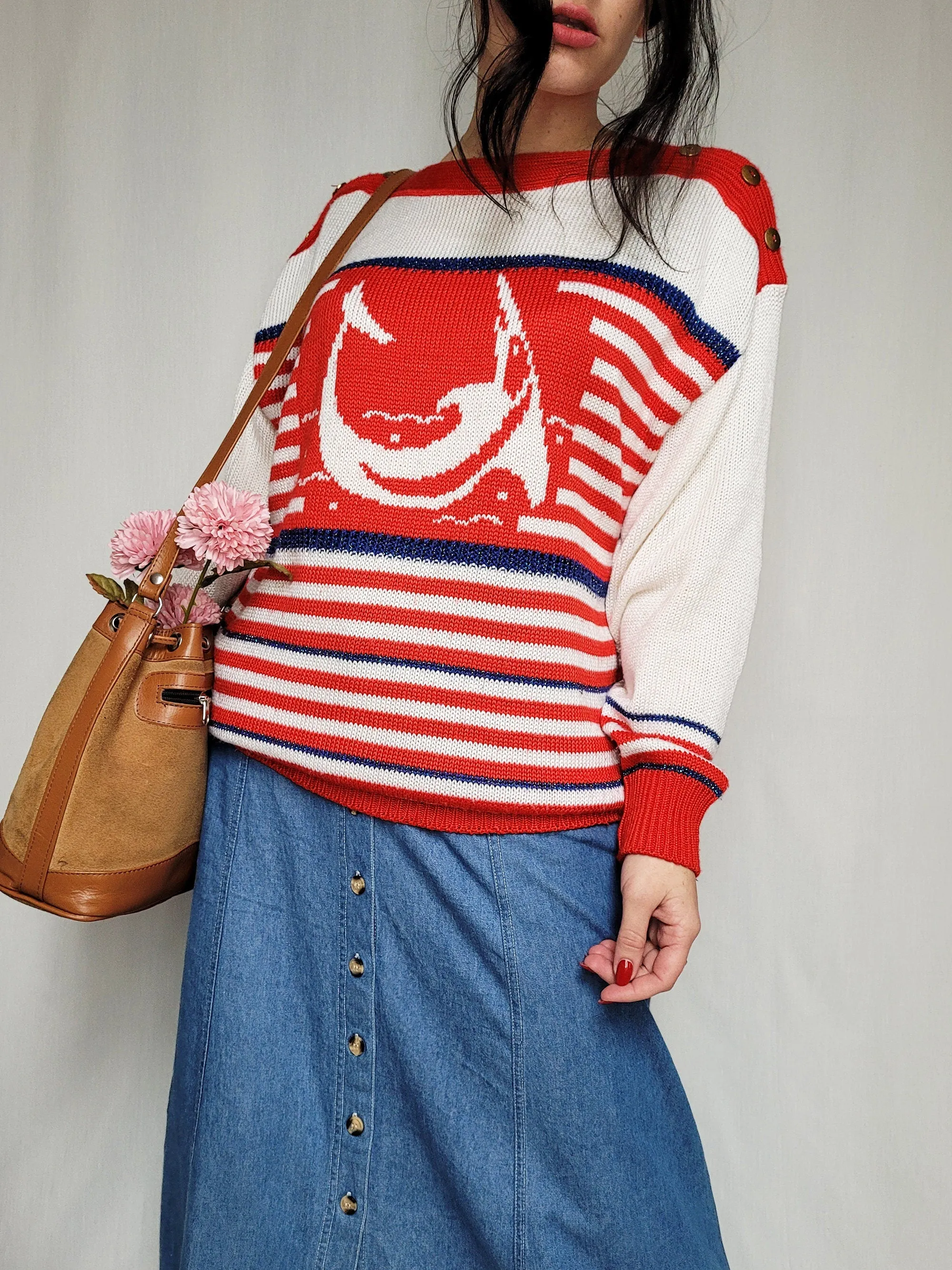 Vintage 90s striped Nautical oversized jumper top