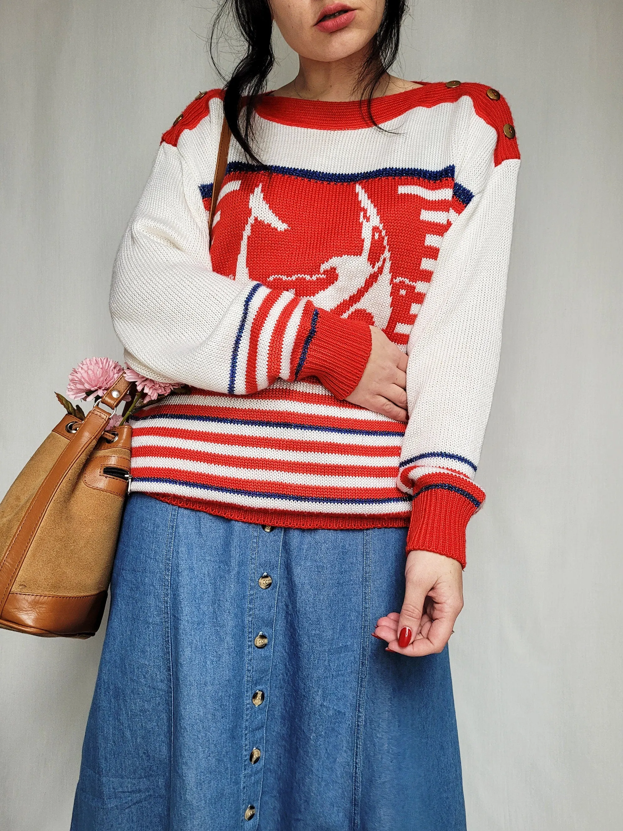 Vintage 90s striped Nautical oversized jumper top