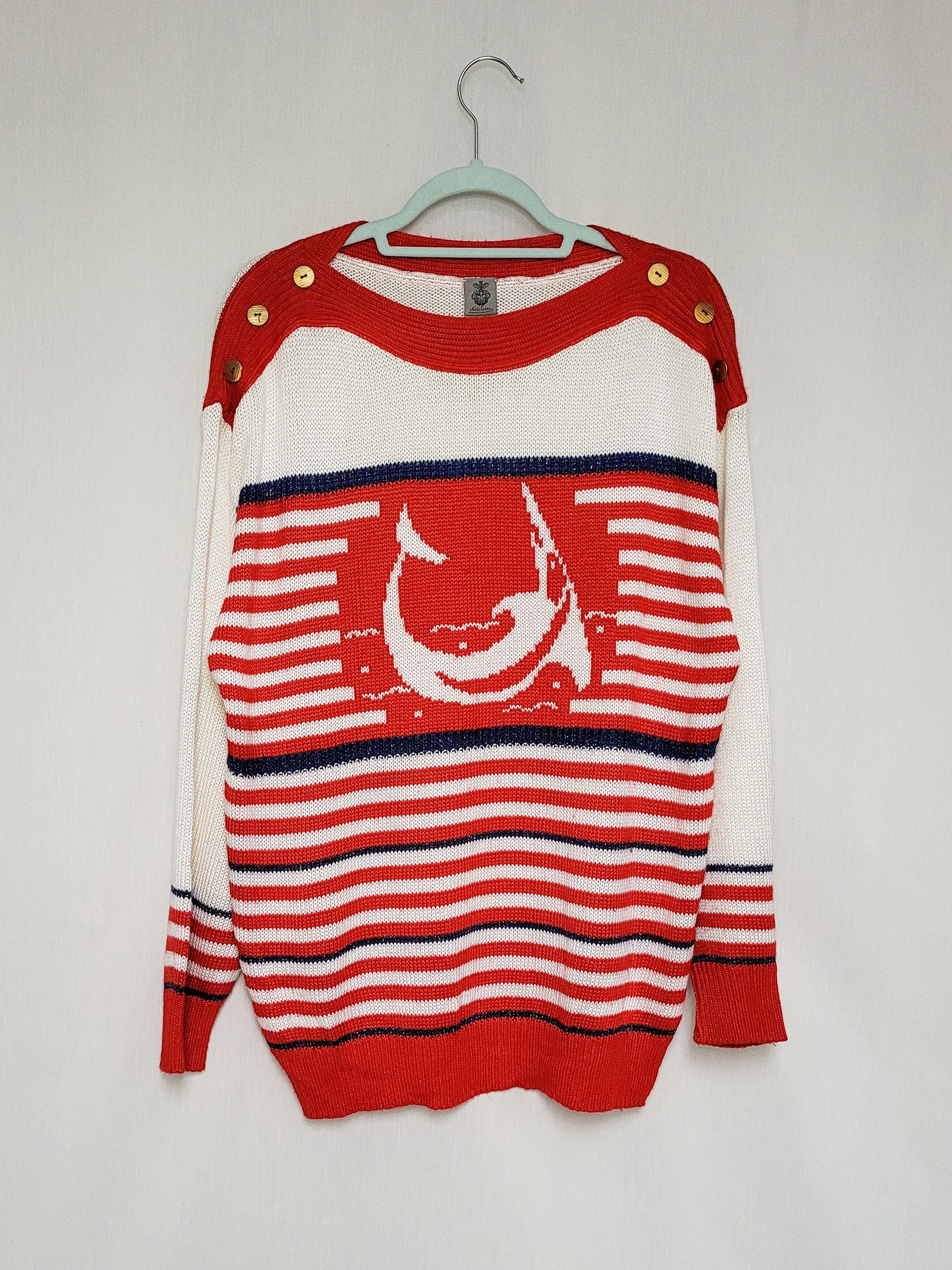 Vintage 90s striped Nautical oversized jumper top
