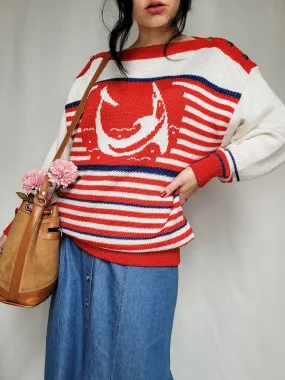 Vintage 90s striped Nautical oversized jumper top
