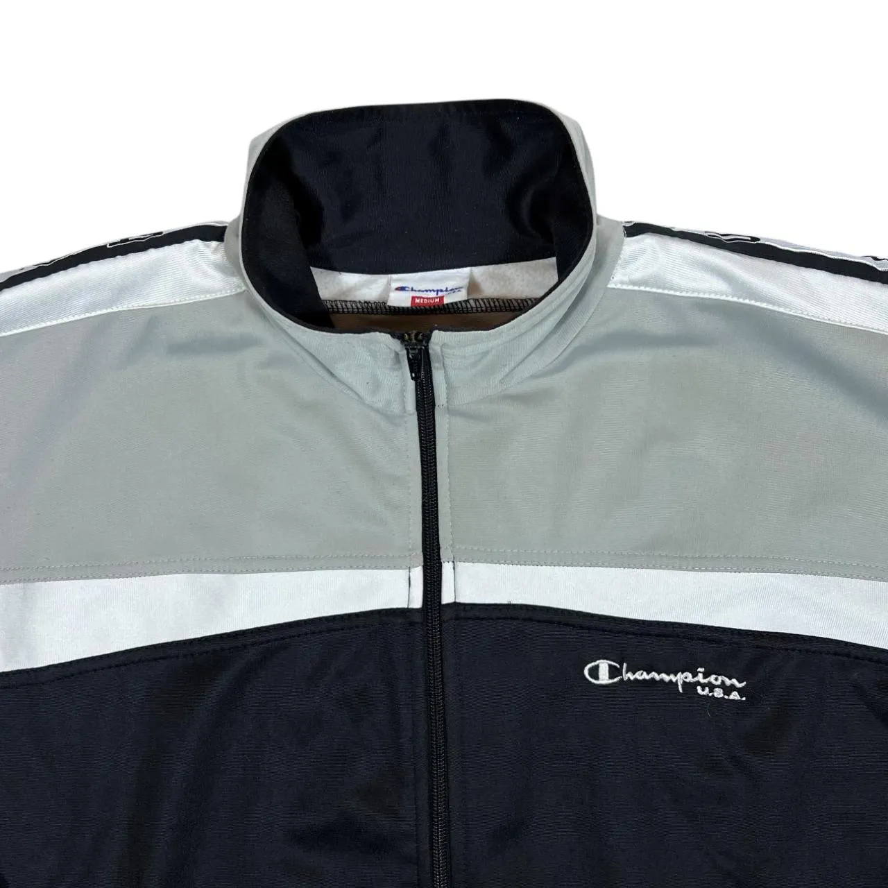 Vintage CHAMPION USA Logo Tape Sleeve Colour Block Track Jacket