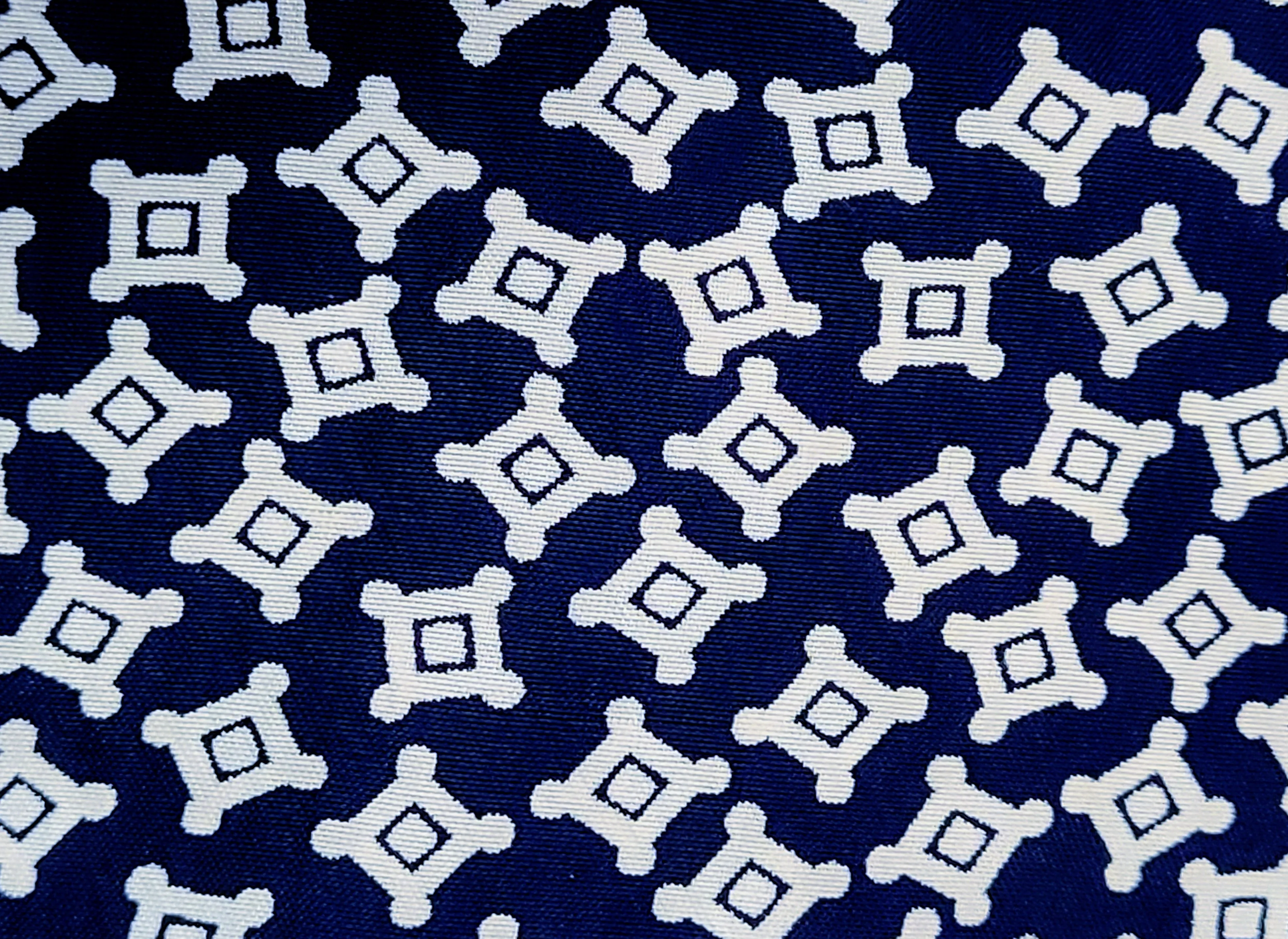 Vintage Fabric - Rayon - Allover Small Squares - Blue - Fabric Remnant - RAY315