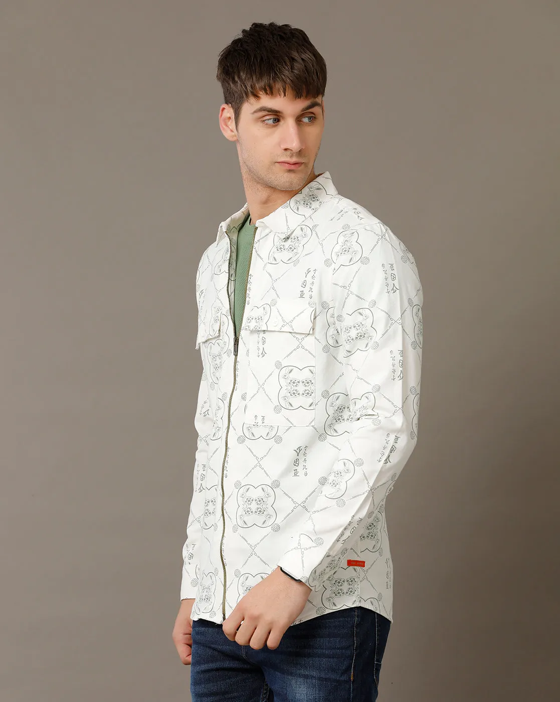 Voi Jeans Mens Off White AOP Regular Fit Shacket