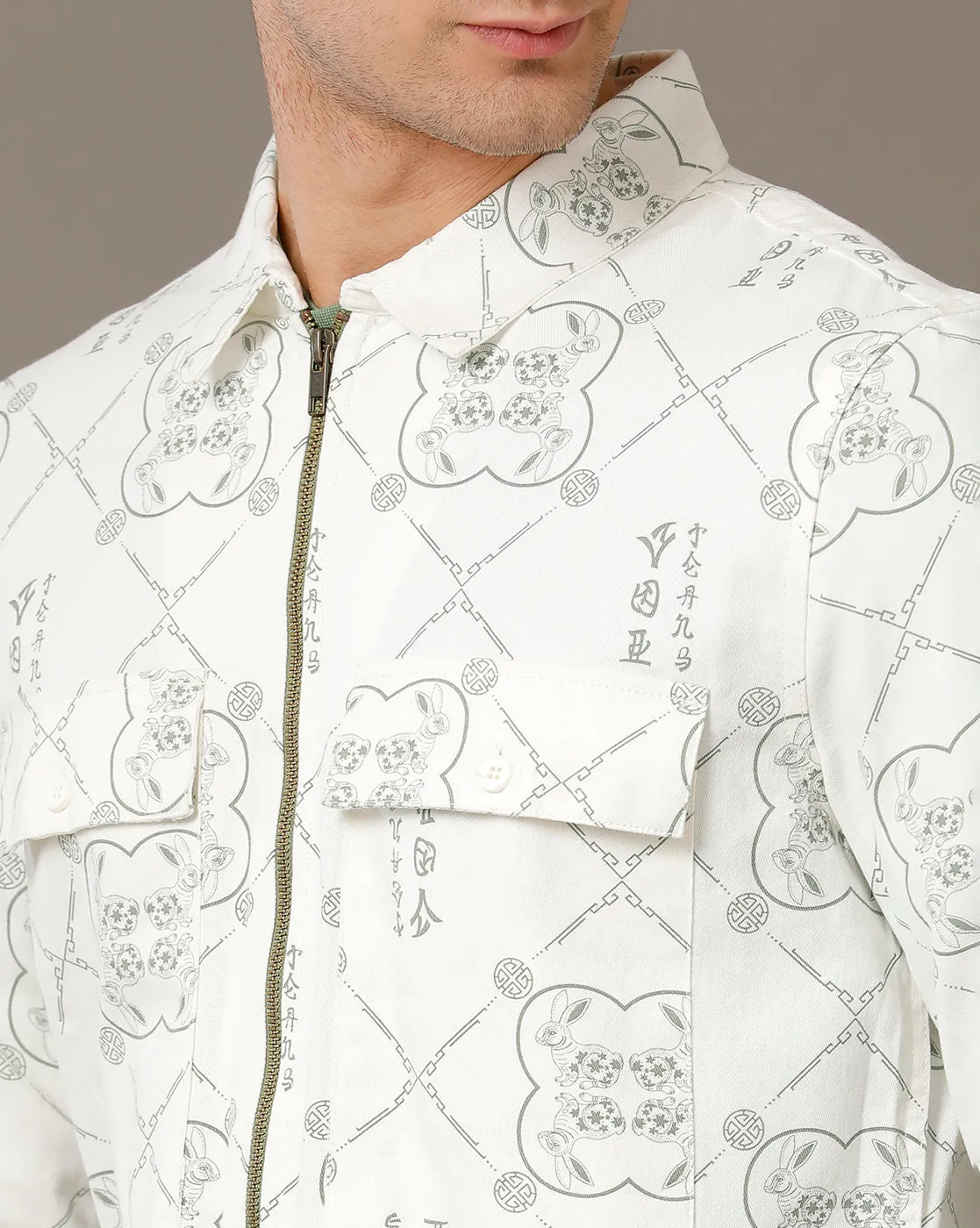 Voi Jeans Mens Off White AOP Regular Fit Shacket