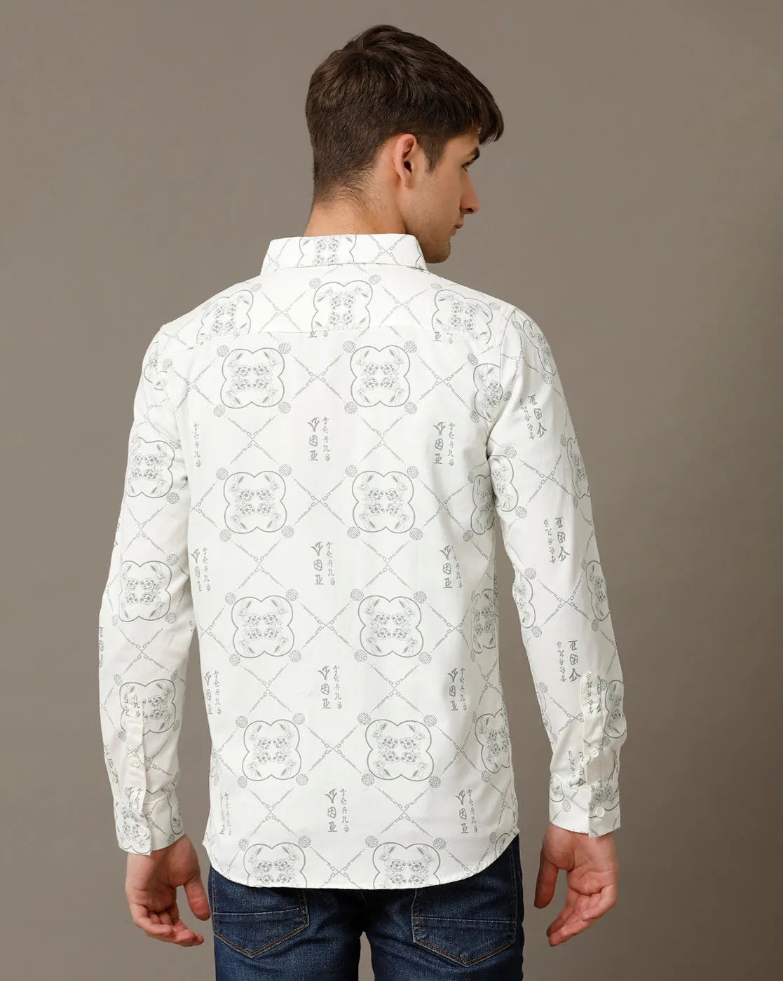 Voi Jeans Mens Off White AOP Regular Fit Shacket