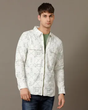 Voi Jeans Mens Off White AOP Regular Fit Shacket
