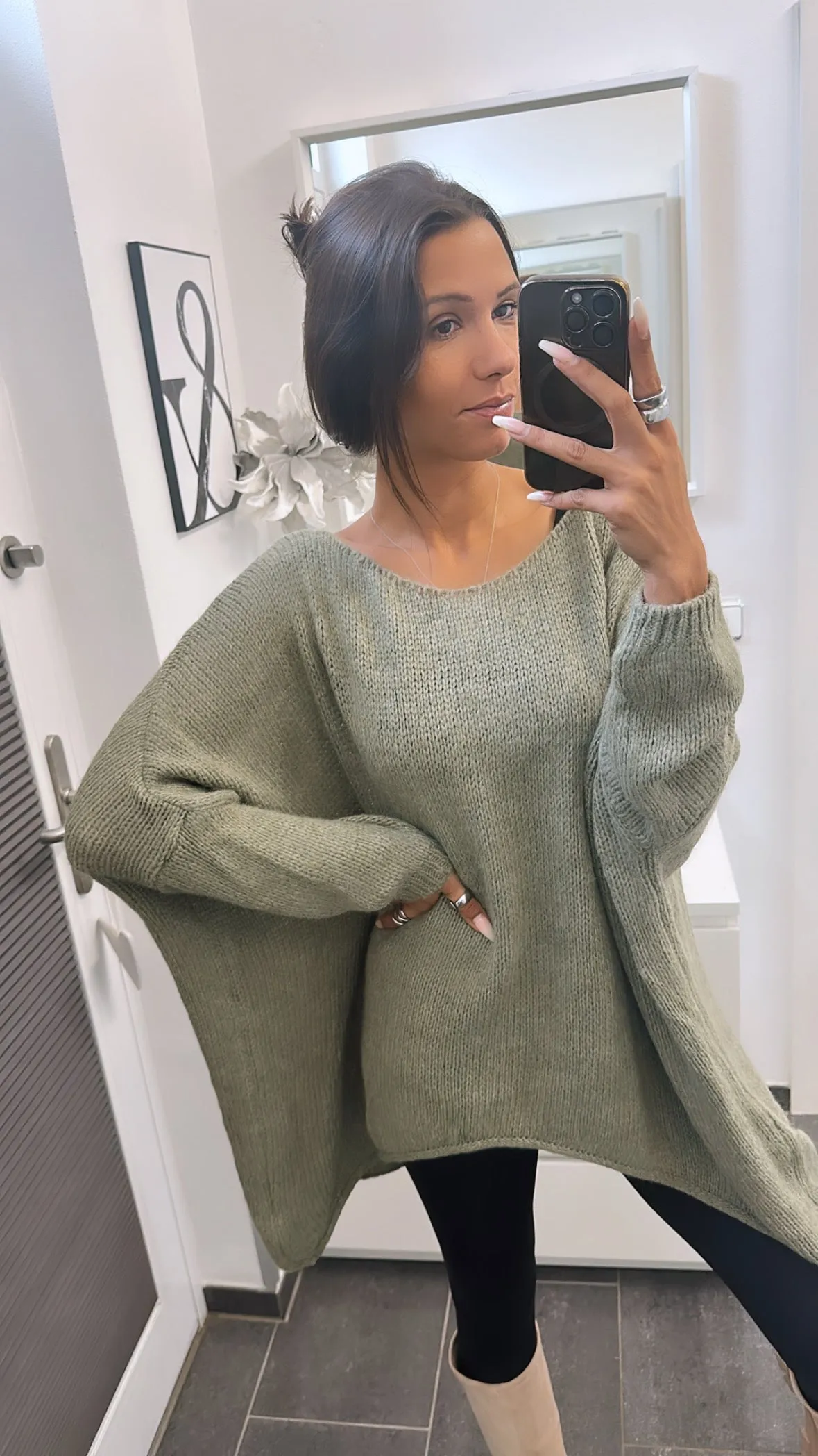 VOKUHILA oversize Strick Pullover / khaki Art. 5000
