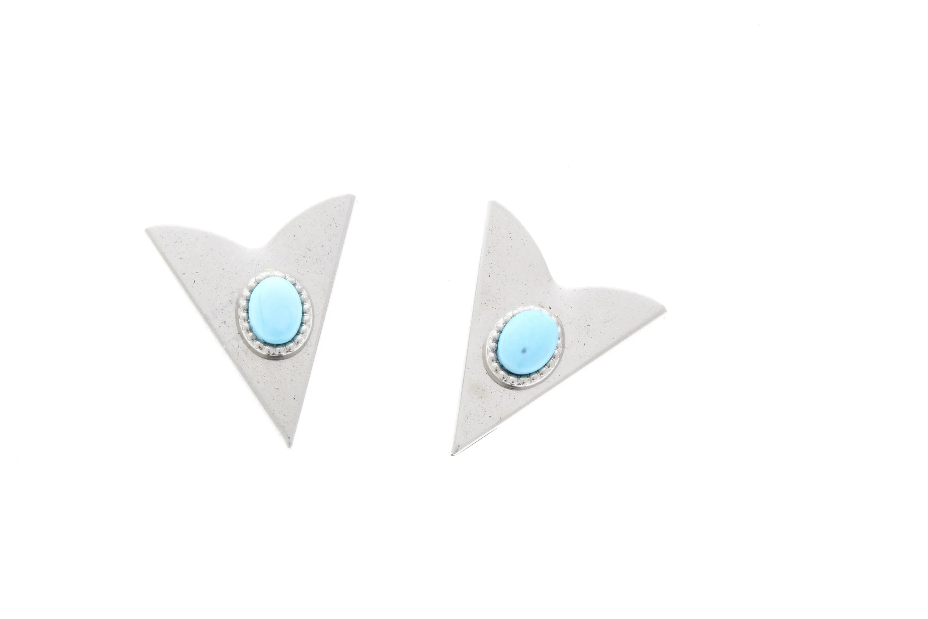 Western Collar Tip set with turq stone, Made in USA, antique silver, 1 pair