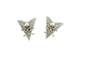 Western Collar tip, skull and bones, antique silver, handmade in USA, 1 pair