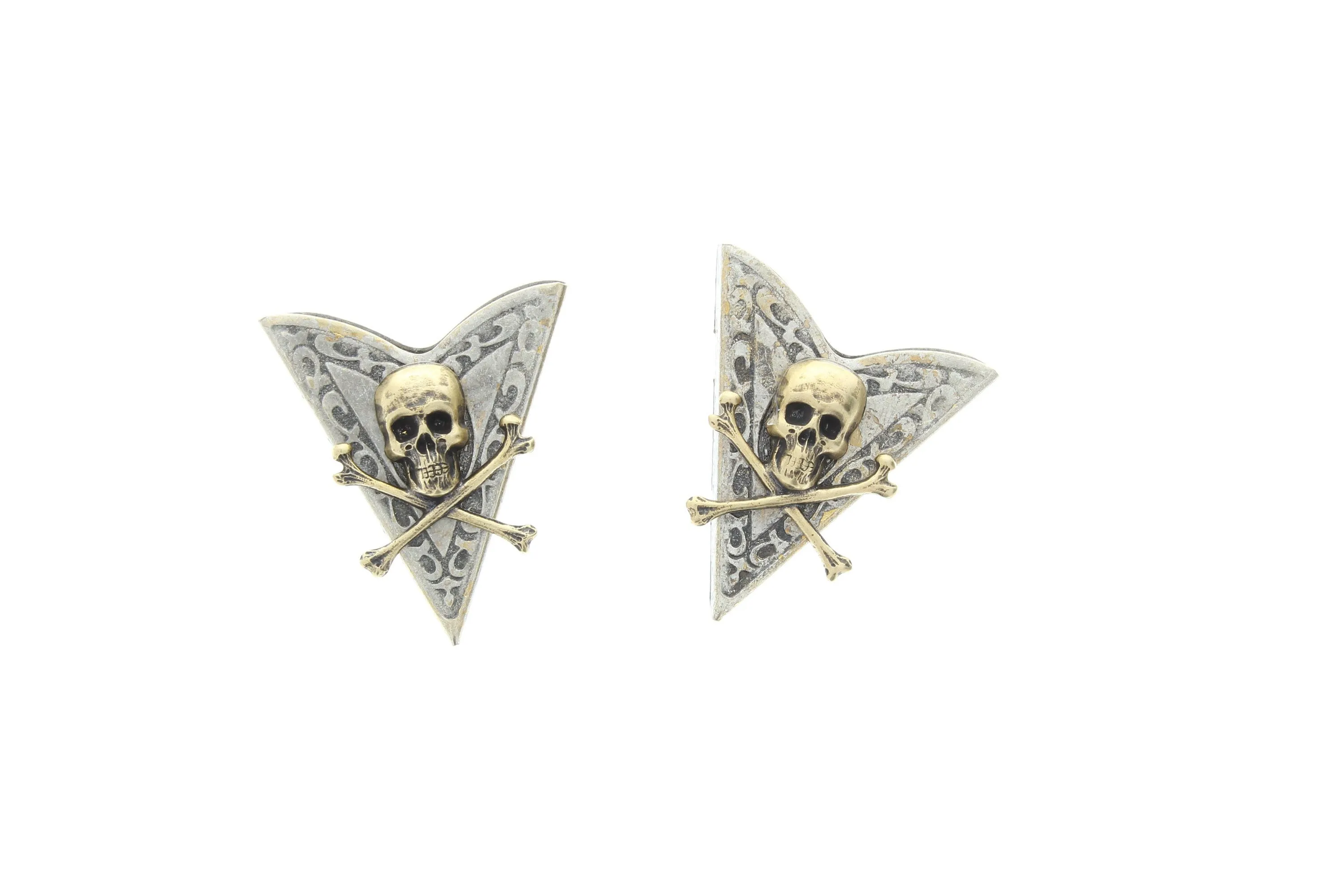 Western Collar tip, skull and bones, antique silver, handmade in USA, 1 pair