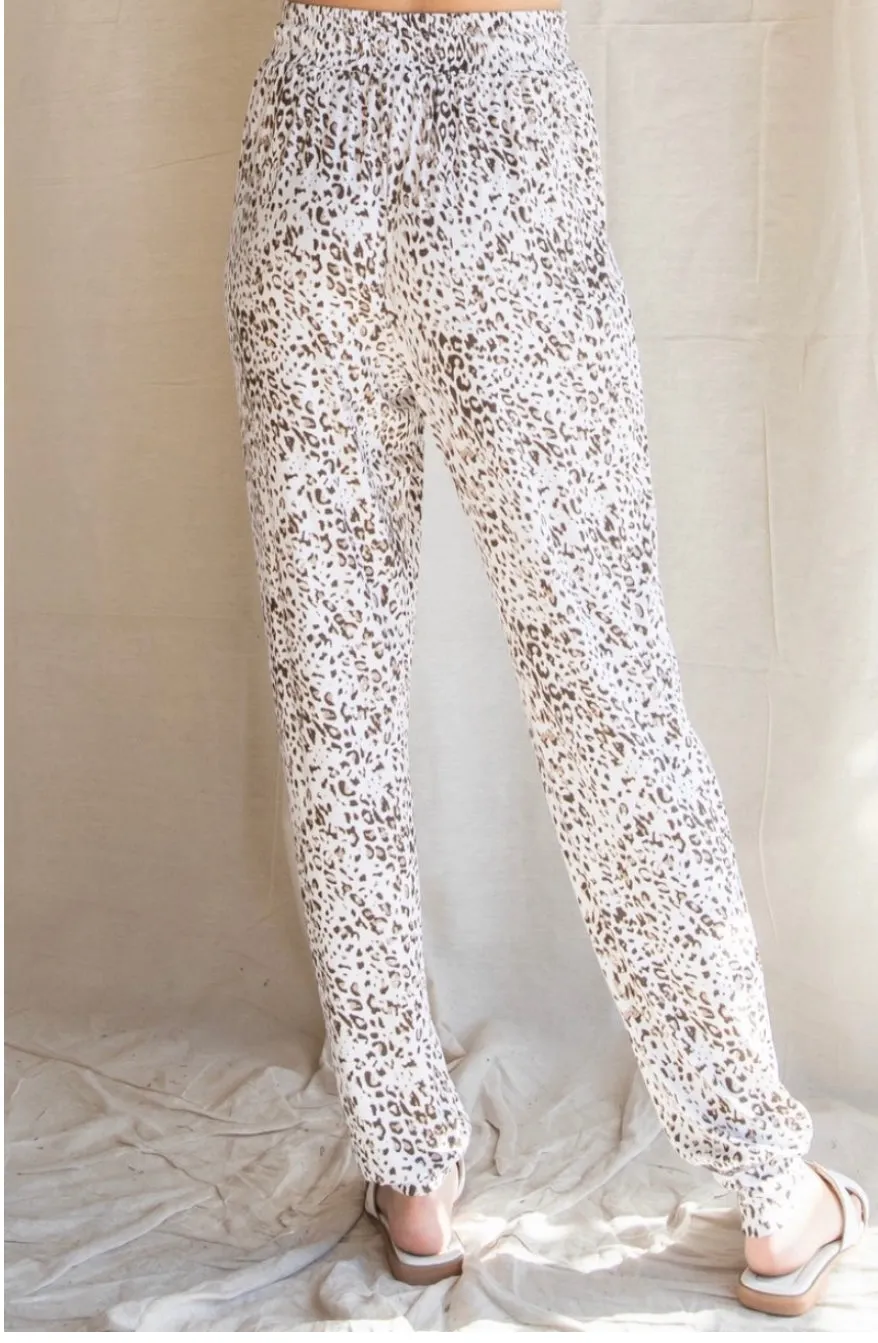 White Leopard Joggers