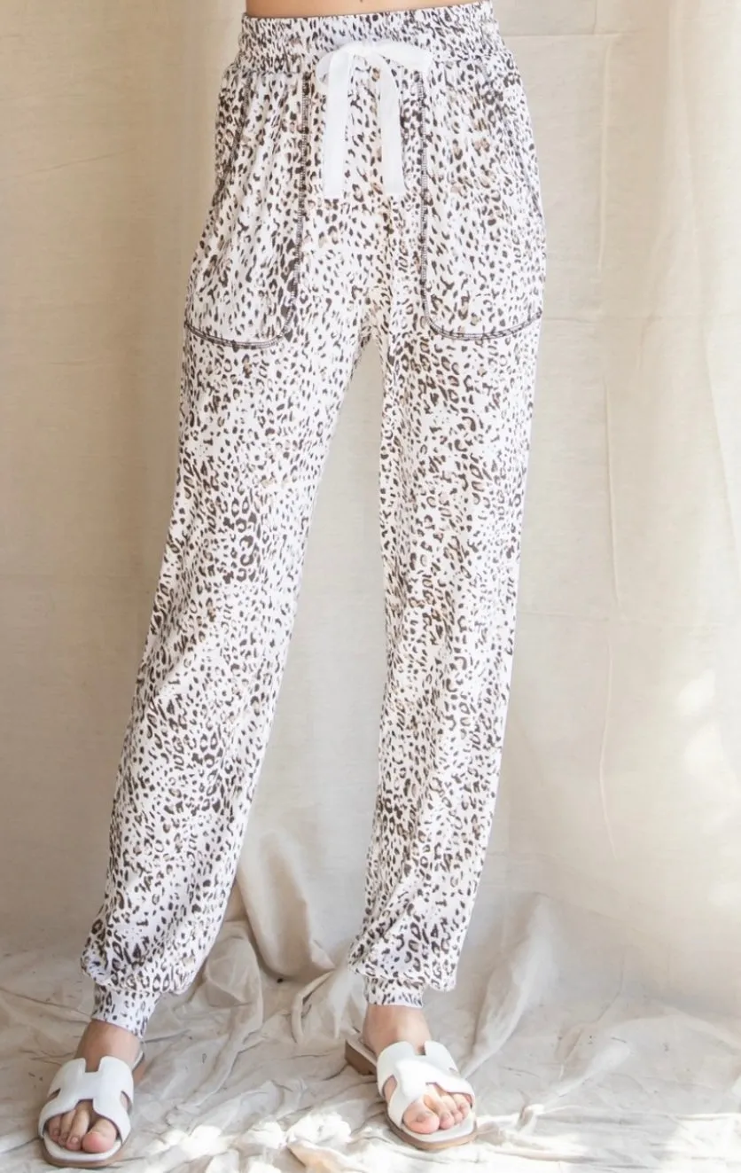 White Leopard Joggers