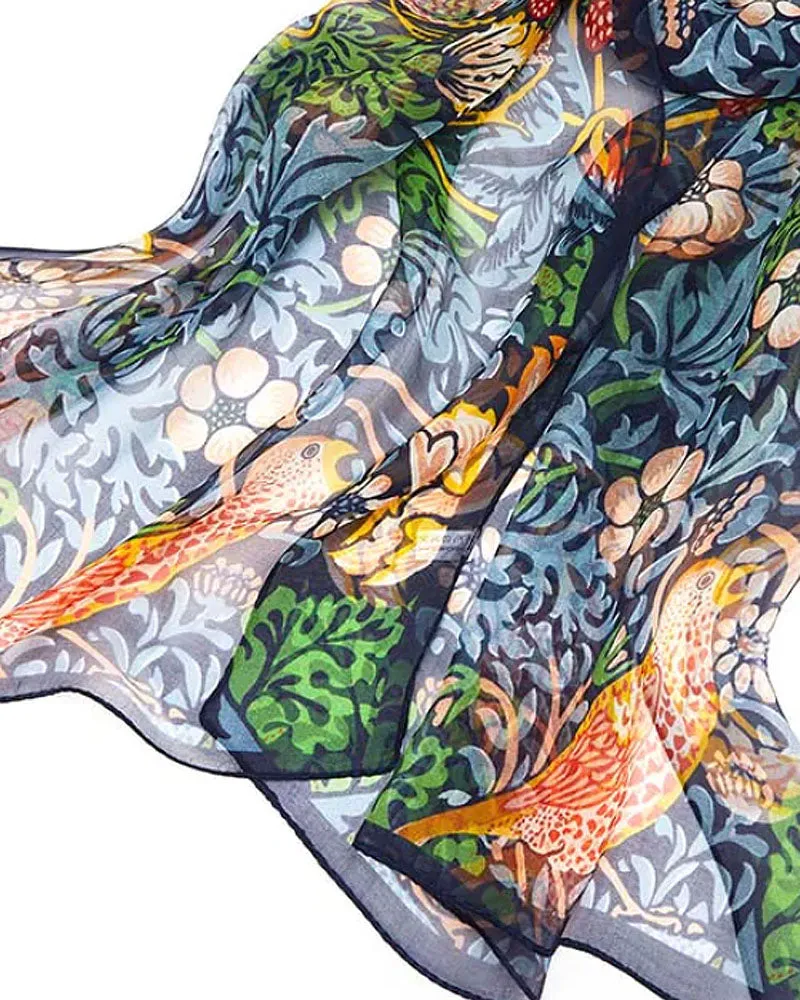 William Morris Strawberry Thief Silk Chiffon Scarf - Blue