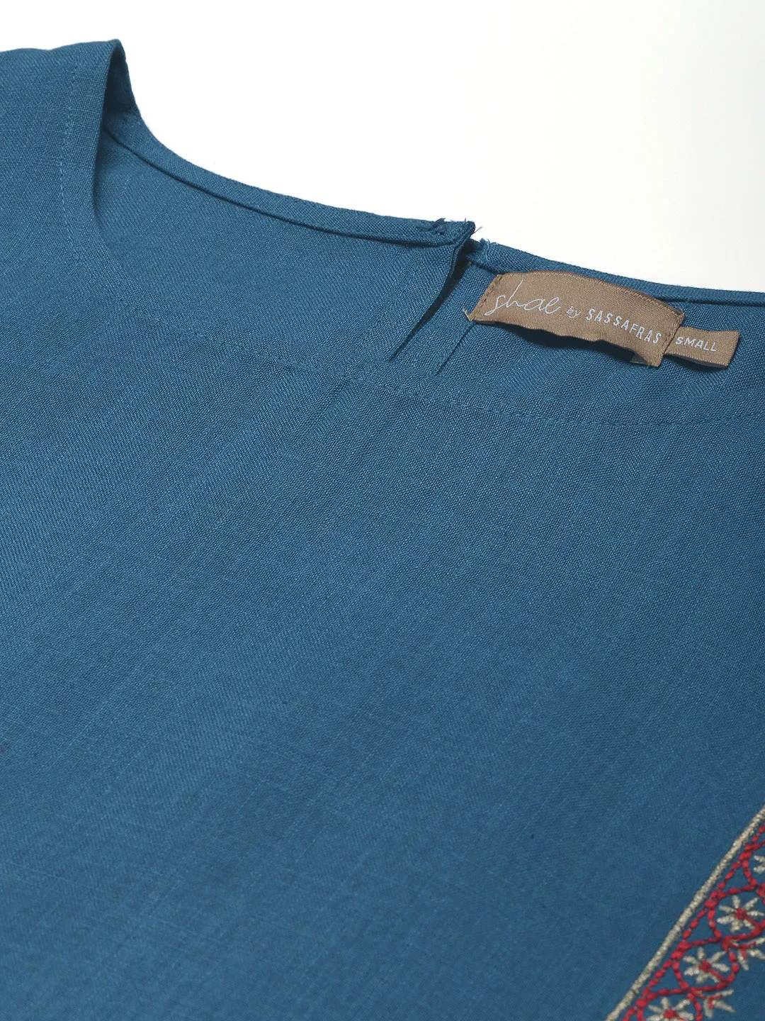 Women Blue Embroidered Short Kurta