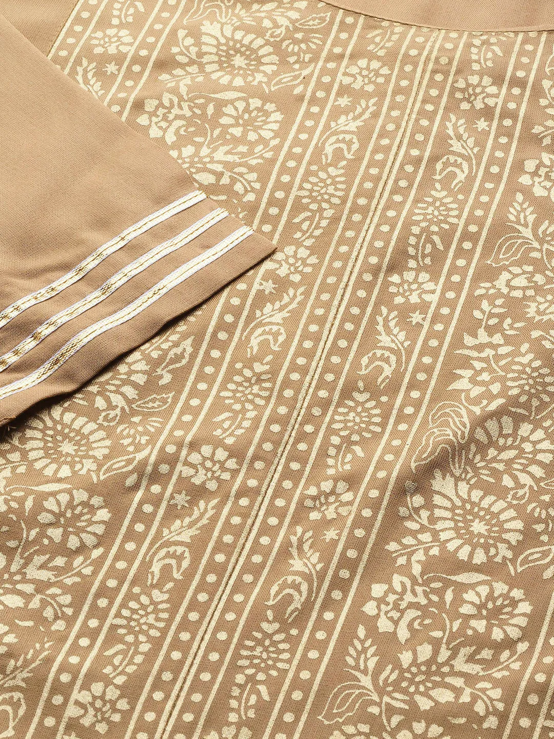 Women Brown Foil Print Panel Liva Kurta