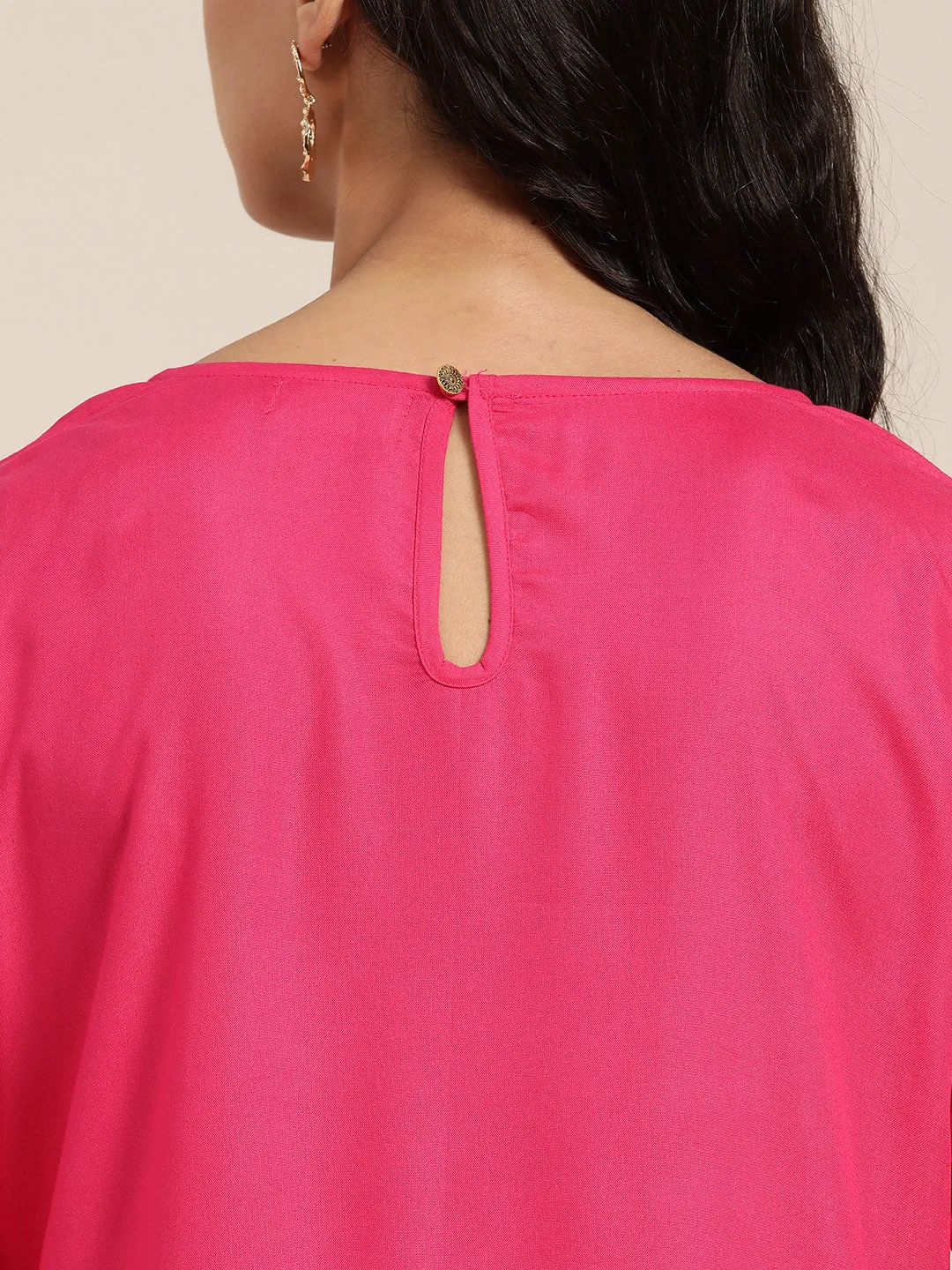 Women Fuchsia Zari Embroidered Liva Kurta