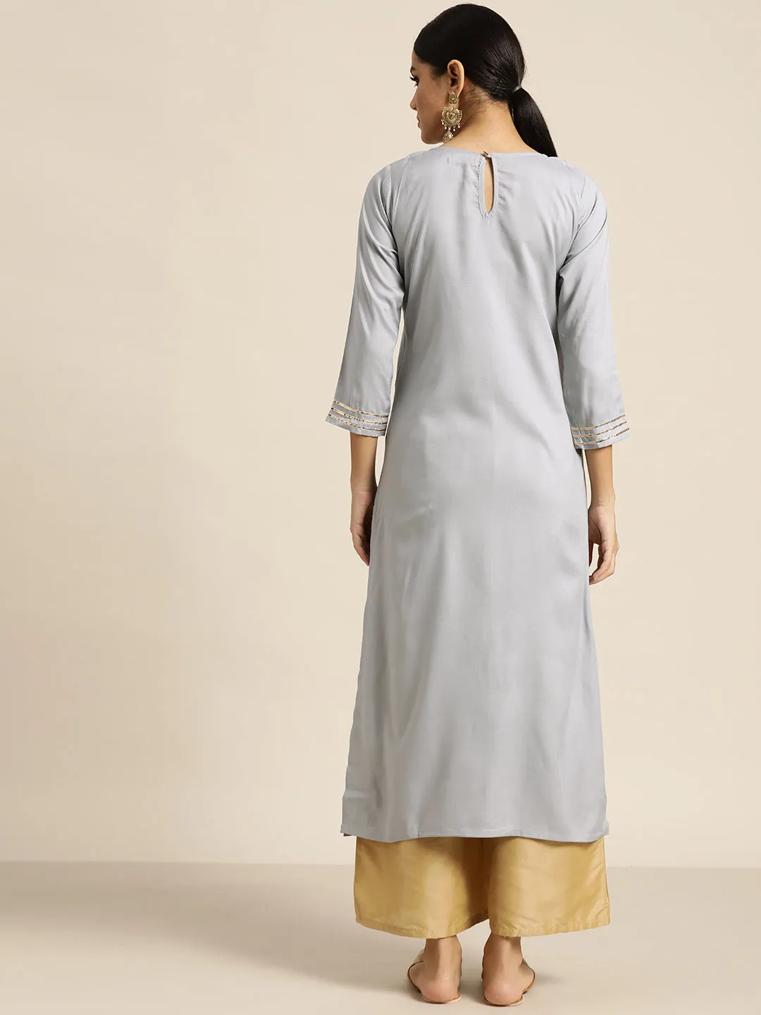 Women Grey Foil Print Liva Kurta
