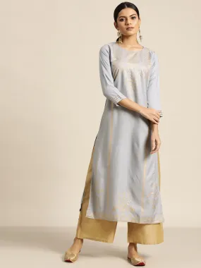 Women Grey Foil Print Liva Kurta