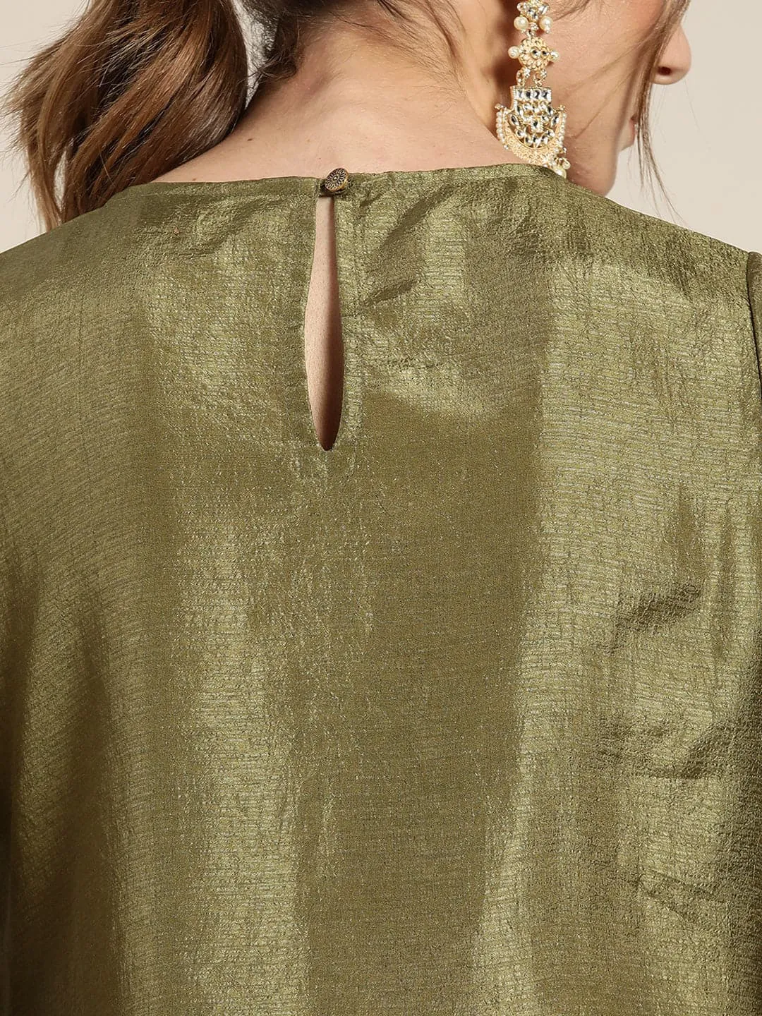 Women Olive Mirror Embroidered Straight Kurta