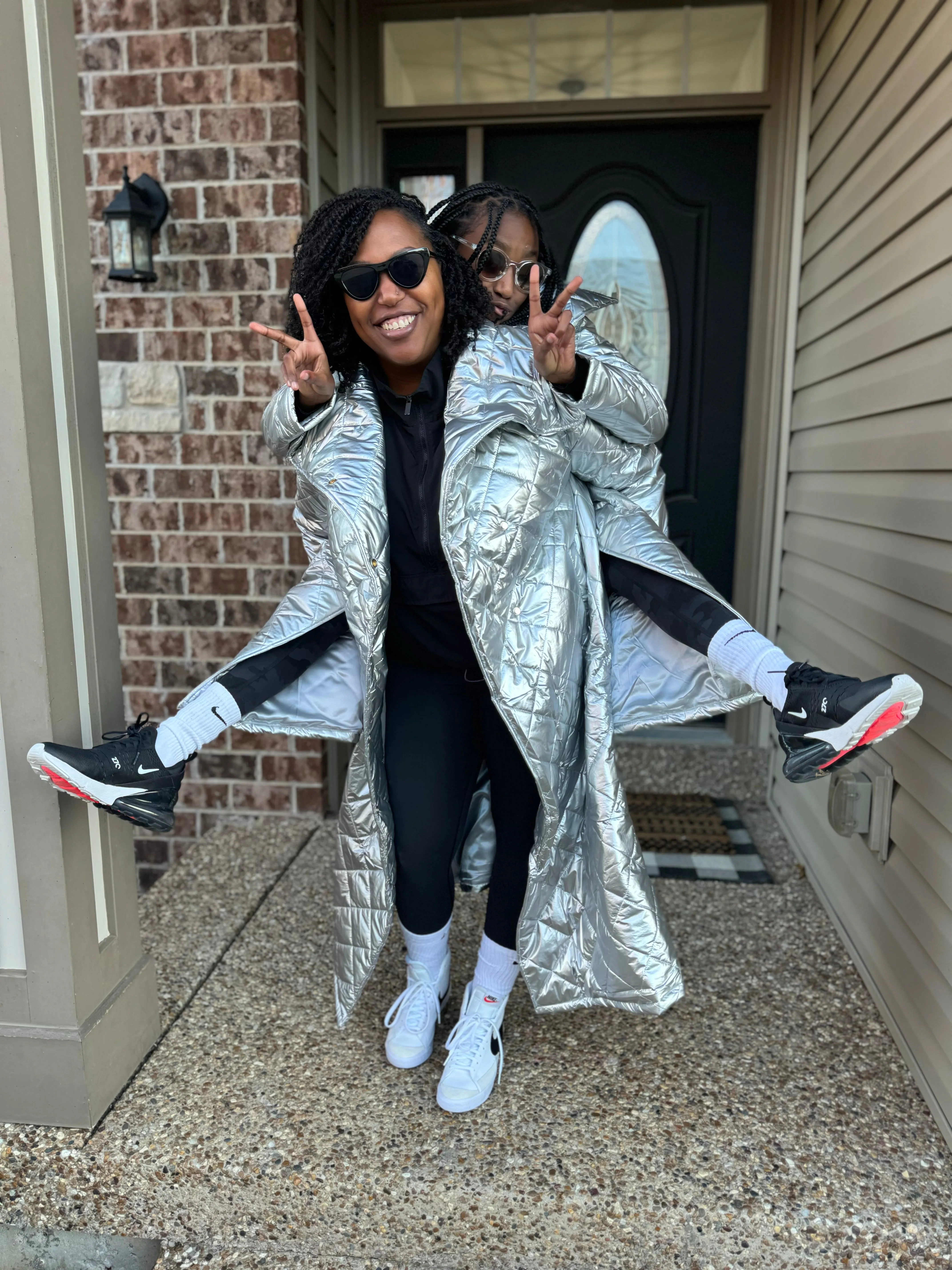 Women's Metallic High Neck Quilted Coat