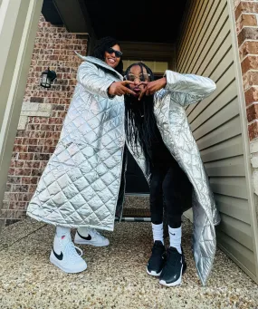 Women's Metallic High Neck Quilted Coat