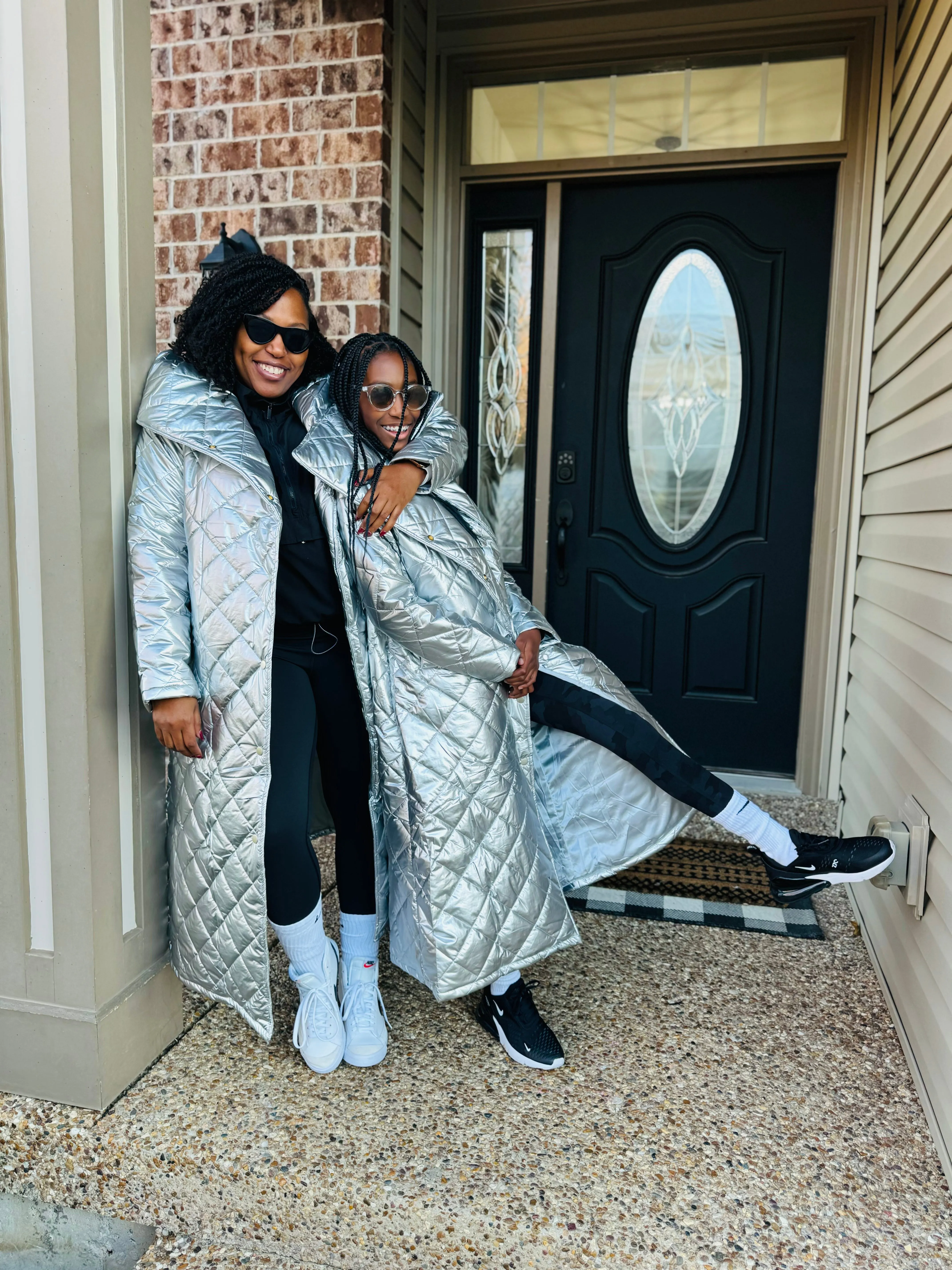 Women's Metallic High Neck Quilted Coat