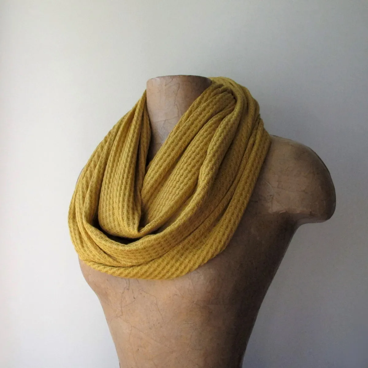 YELLOW OCHRE Waffle Knit Infinity Scarf