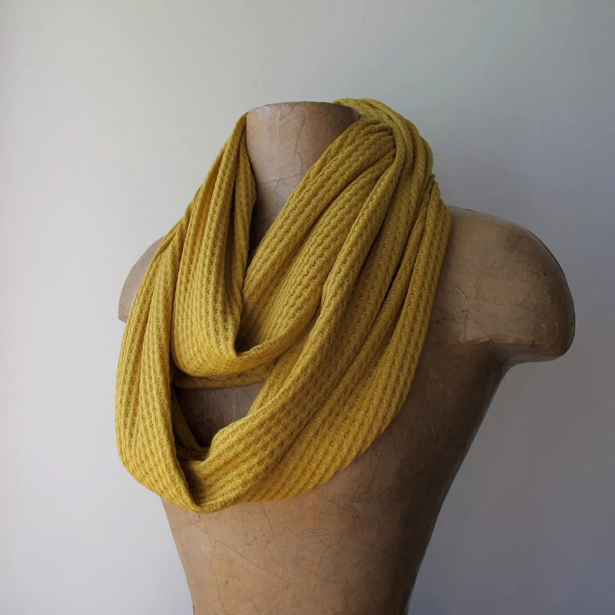 YELLOW OCHRE Waffle Knit Infinity Scarf
