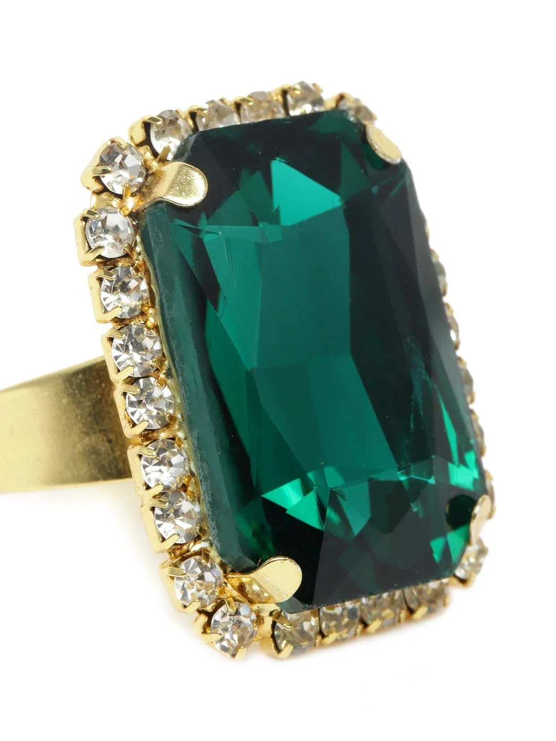 ZAVERI PEARLS Green Crystal Shine Stone Party Bling Contemporary Adjustable Finger Ring For Women-ZPFK10009