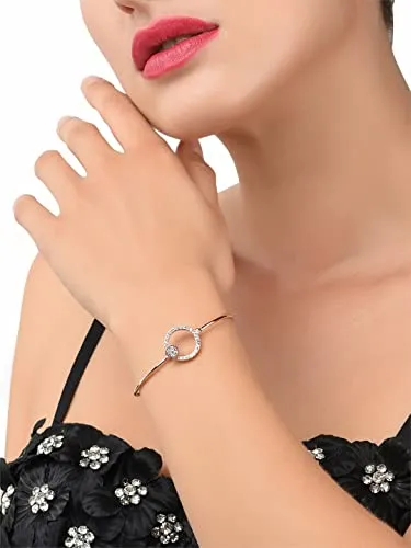 ZAVERI PEARLS Rose Gold Cubic Zirconia Contemporary Bangle Style Brass Kada For Women-ZPFK9946