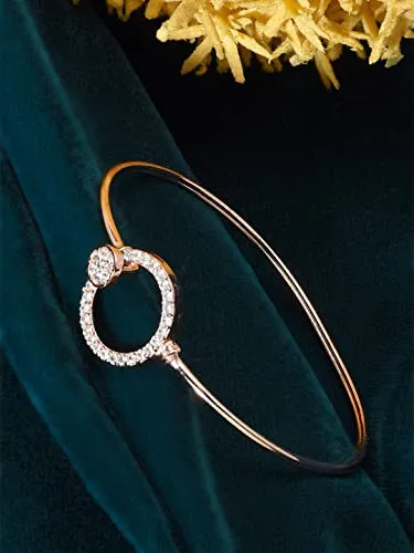 ZAVERI PEARLS Rose Gold Cubic Zirconia Contemporary Bangle Style Brass Kada For Women-ZPFK9946